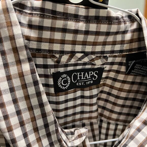 NWOT Chaps Men’s Smalll Brown Checkered Button Down Sort Sleeve Shirt #260 - Picture 3 of 5